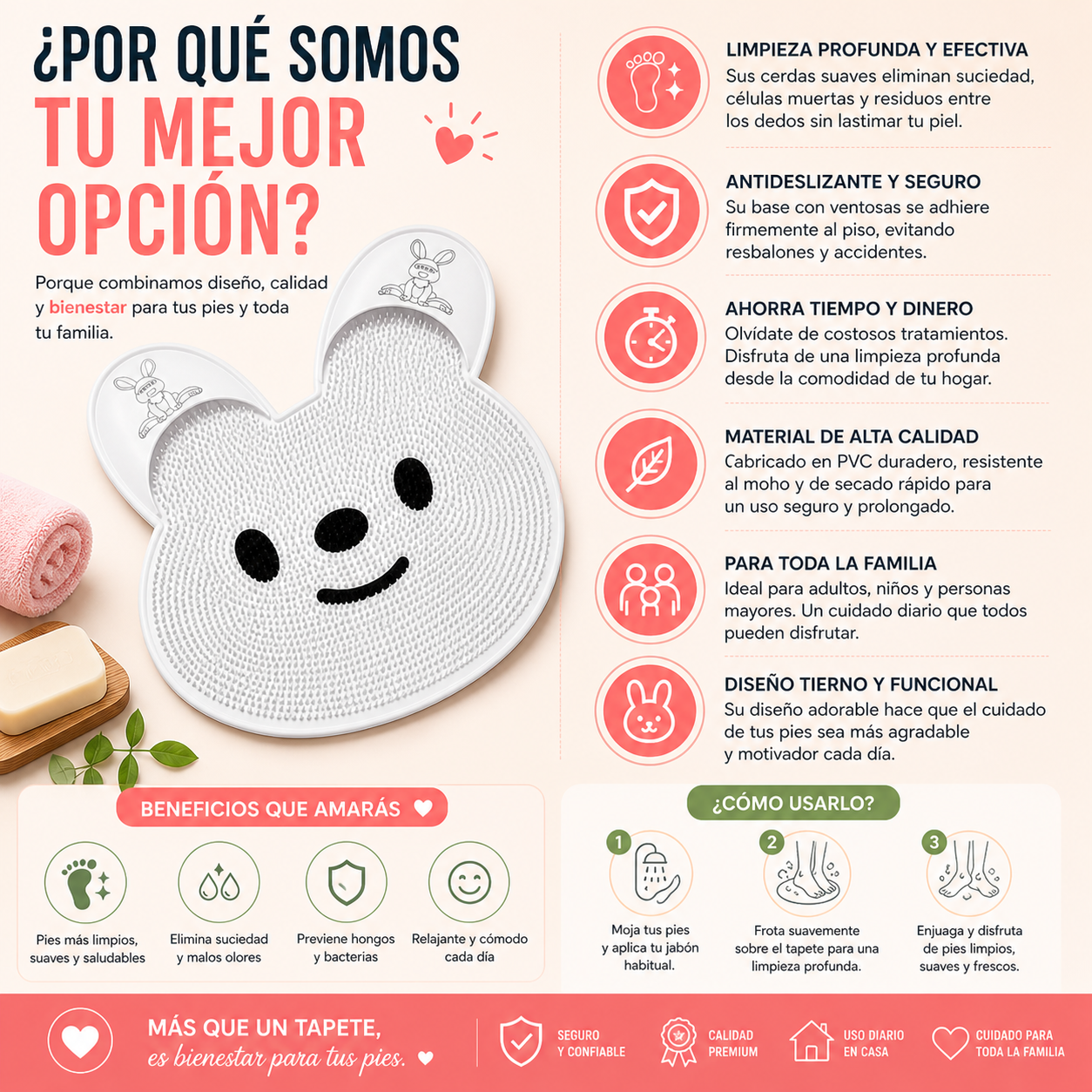 Tapete Masajeador de Pies Antideslizante – Limpieza Profunda sin Esfuerzo